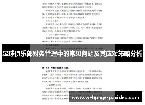 足球俱乐部财务管理中的常见问题及其应对策略分析